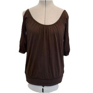 Theory Womens Top Size P Cold Shoulder BLACK Blouse 3/4 Sleeve Cotton Shirt